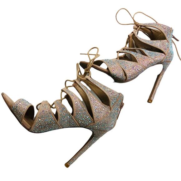 Steve Madden Radikel Rhinestones Gladiator High Heels Zip Lace Brown Size 6M - Picture 3 of 8